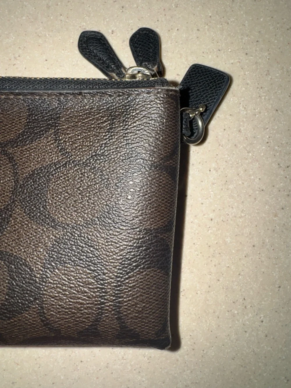 Coach Dark Brown Double Zip Pouch Wallet with Gold Logo